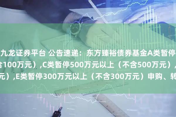 九龙证券平台 公告速递：东方臻裕债券基金A类暂停100万元以上（不含100万元）,C类暂停500万元以上（不含500万元）,E类暂停300万元以上（不含300万元）申购、转换转入、定期定额投资